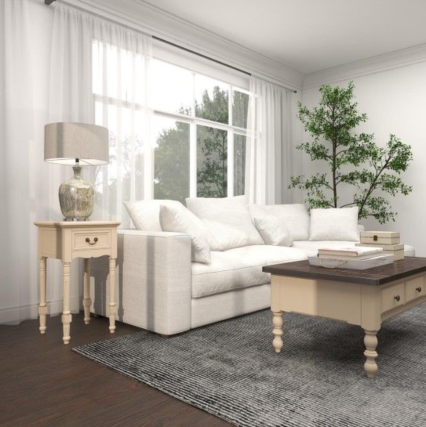Deco Marche Cream Side End Table with Turned Legs-3