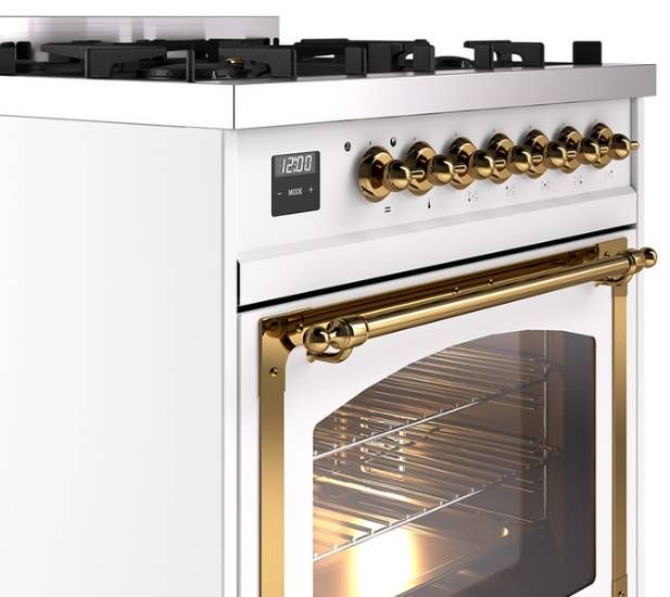 Ilve® Nostalgie II Noblesse 30" Custom RAL Color Pro Style Dual Fuel Range with Brass Trim-3