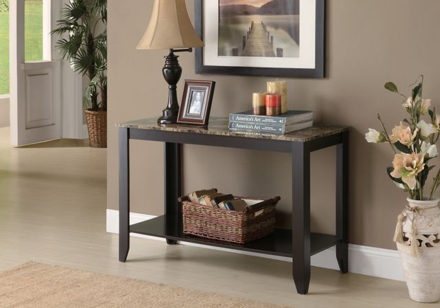 Monarch Specialties Inc. Espresso Marble Top 44"L Accent Table-1