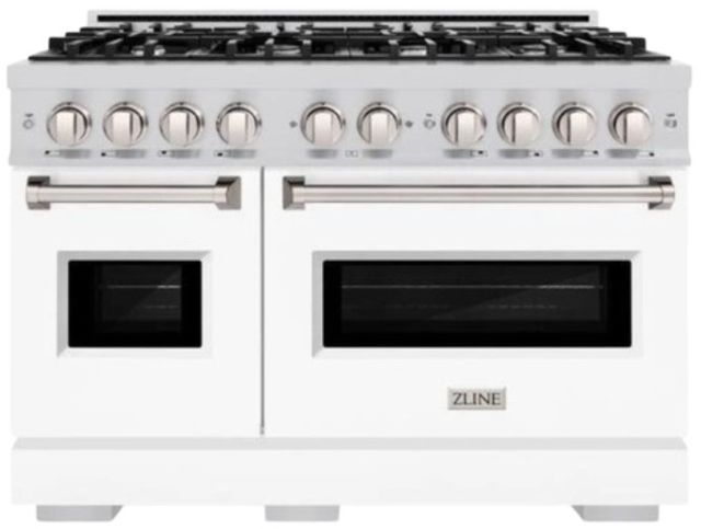 ZLINE Classic 48" Stainless Steel Pro Style Gas Range with White Matte Door-0