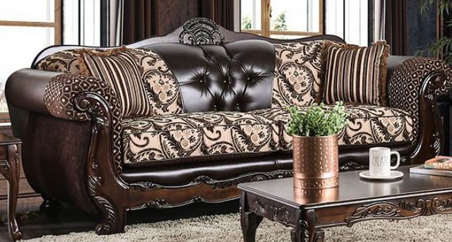 Furniture of America® Quirino 2-Piece Light Brown/Dark Brown Sofa and Loveseat Set-1