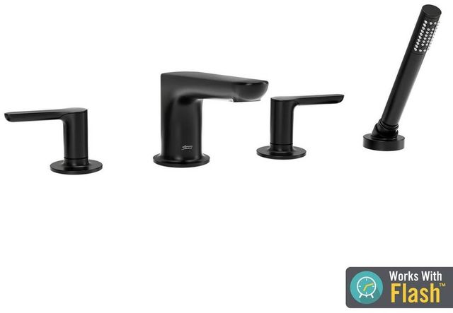 American Standard Studio® S Matte Black Deck Mounted Roman Tub Filler with Hand Shower-1