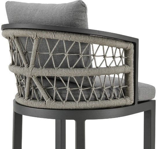 Armen Living Zella Gray/Light Gray Rope/Metal Outdoor Bar Stool with Cushions-4