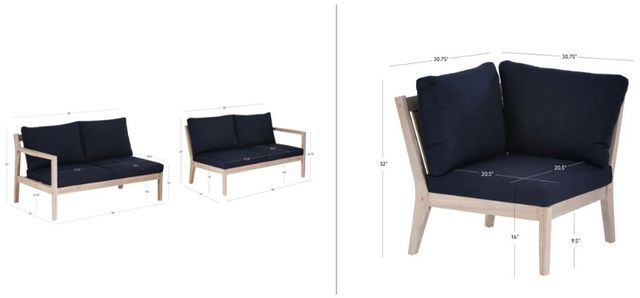 Linon Svana 3-Piece Natural/Navy Fabric/Wood L-Shape Outdoor Sectional-2