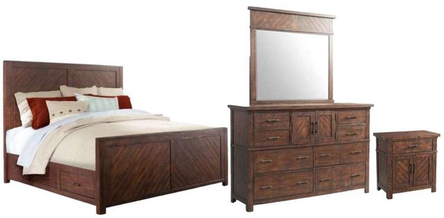 Elements International Jax 4-Piece Cherry King Storage Panel Bedroom Set-0
