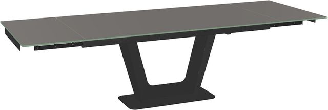 Amisco Customizable Amelia 112" Rectangular Extendable Table with 0.5" Taupe Glass Top and 2 Leaves-1