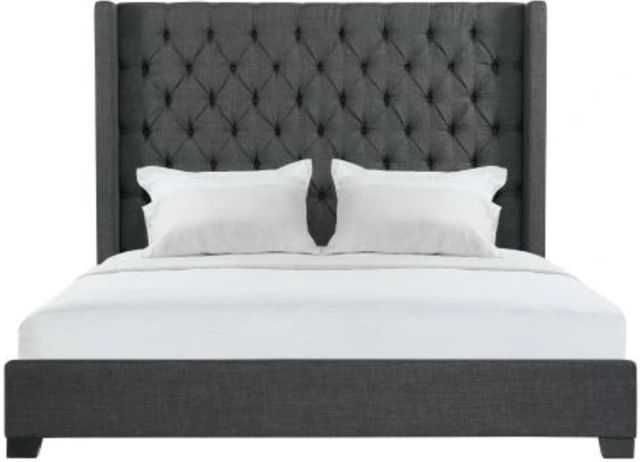 Elements International Morrow Charcoal Upholstered Panel Bed-1