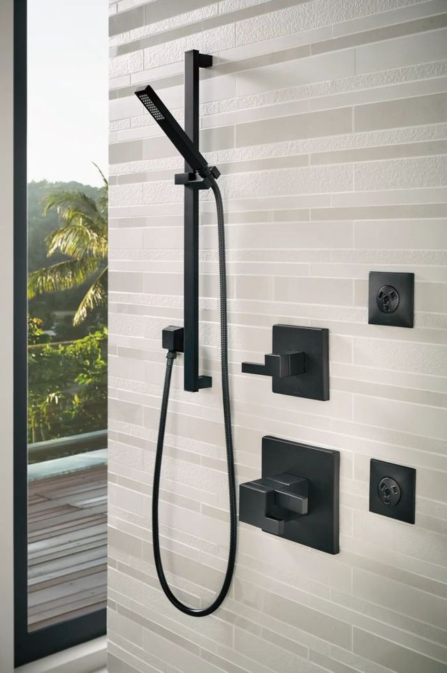 Brizo Essential™ Matte Black 16" Linear Square Wall Mount Shower Arm and Flange-1