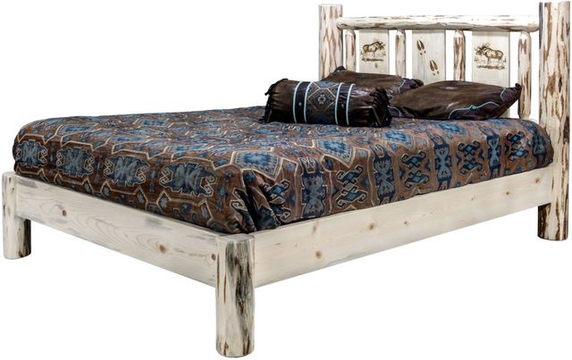 Montana Woodworks® Montana Collection Clear Lacquer California King Platform Bed with Laser Engraved Moose Design-3