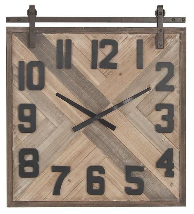 Deco Marche Brown Sliding Barn Door Style Wall Clock-0