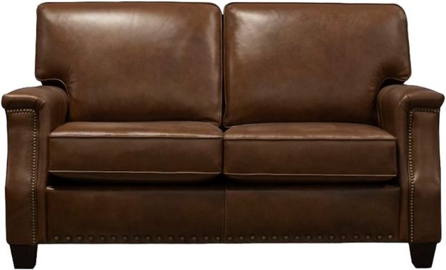 England Furniture Customizable Salem Leather Loveseat with Nailhead Trim