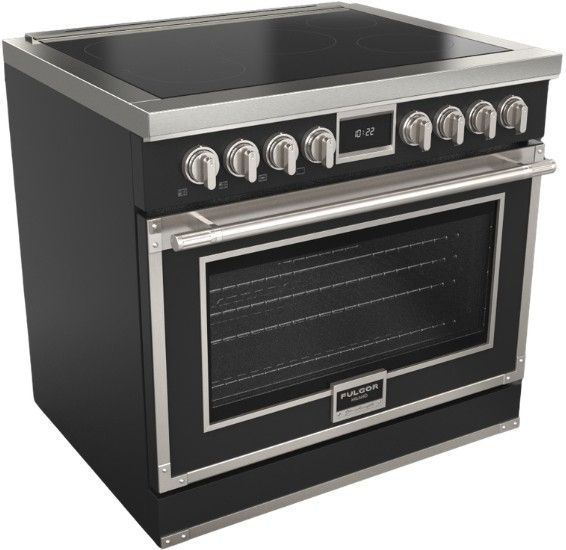 Fulgor Milano® Evoque 400 Series 36” Matte Black Pro Style Induction Range with Chrome Trim-0