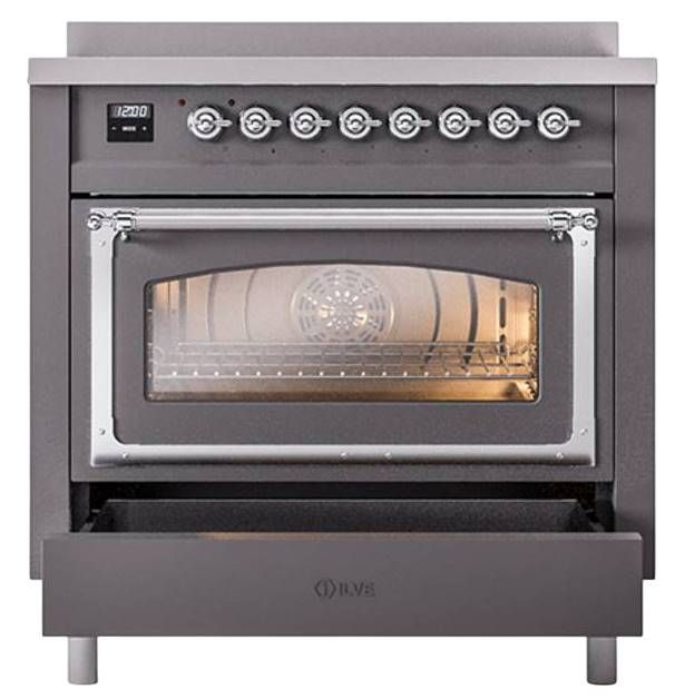 Ilve® Nostalgie II Noblesse 36'' Graphite Matte Pro Style Induction Range with Chrome Trim-3