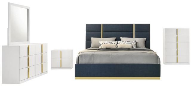 Coaster® Ines 5-Piece Navy/White High Gloss Queen Panel Bedroom Set-0