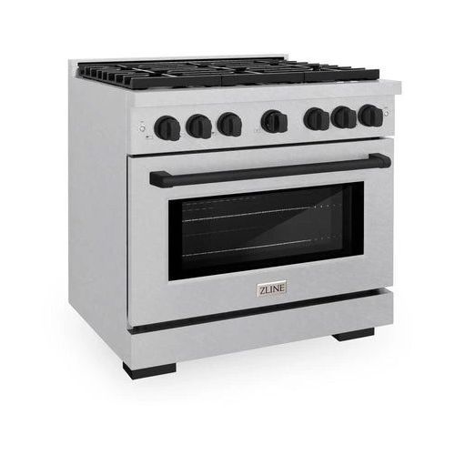 ZLINE Autograph Edition 36" Satin Stainless Steel Pro Style Gas Range with 6 Burner Cooktop and Matte Black Accents-2