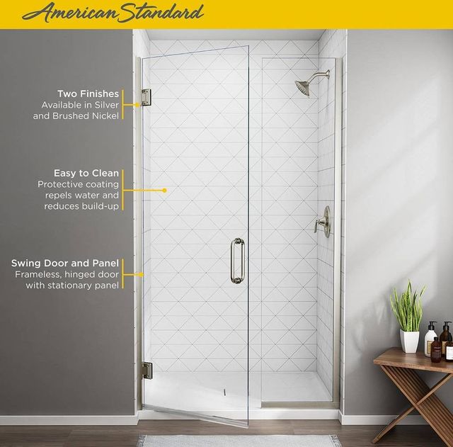 American Standard Brushed Nickel Frameless Swing Shower Door and Panel-2