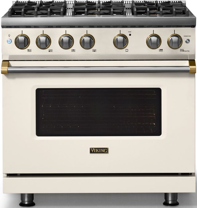 Viking® 5 Series 36" Pure White Pro Style Gas (LP) Range with Brushed Brass Trim-3