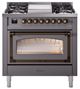 Ilve® Nostalgie II Noblesse 36'' Graphite Matte Pro Style Dual Fuel Range with Burnished Trim-0