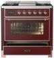 Ilve® Majestic III 36" Burgundy Pro Style Dual Fuel Natural Gas Range with 6 Black Brass Burners and Copper Trim-2