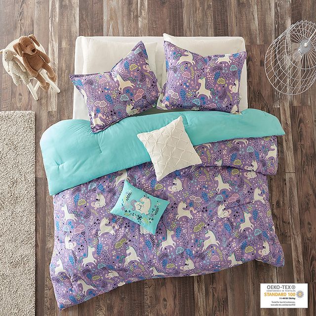 Olliix by Urban Habitat Kids Lola Purple Twin Unicorn Cotton Comforter Set-0