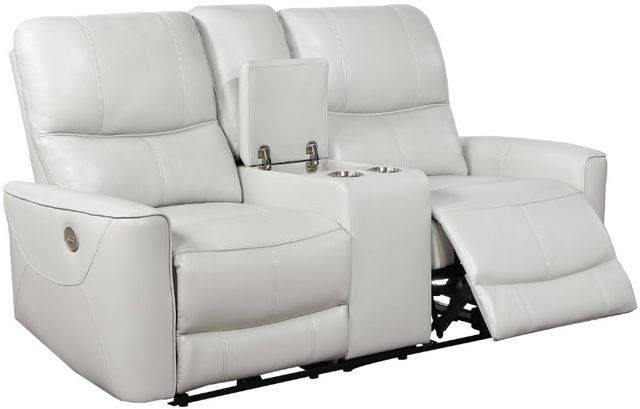 Coaster® Greenfield Ivory Upholstered Power Reclining Loveseat with Console-1