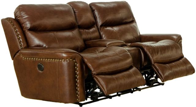 Catnapper® Ceretti Brown Leather Power Reclining Console Loveseat-1