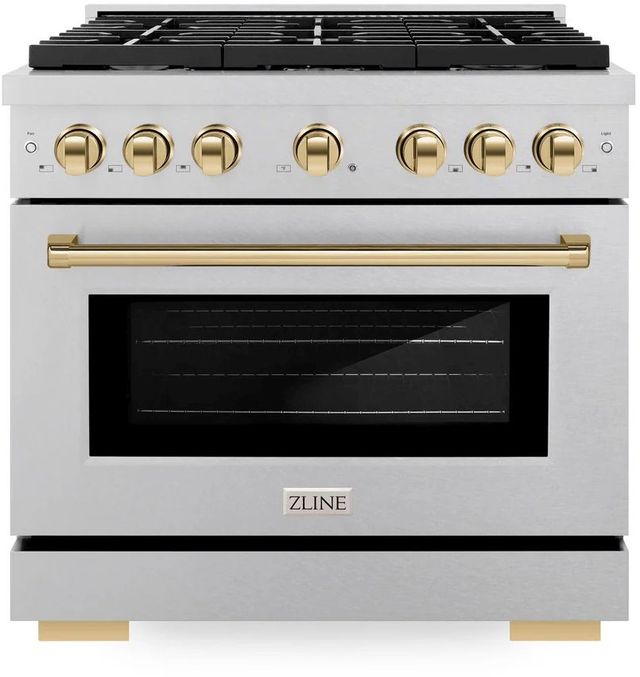 ZLINE Autograph Edition Paramount 36" Satin Stainless Steel Pro Style Dual Fuel Range with Polished Gold Accents-0