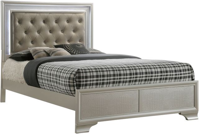 Crown Mark Lyssa Queen Modern Champagne Upholstered Panel Bed-0