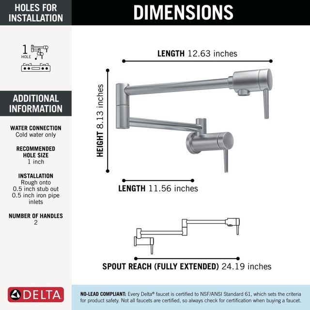 Delta Other Arctic Stainless Contemporary Wall Mount Pot Filler-2