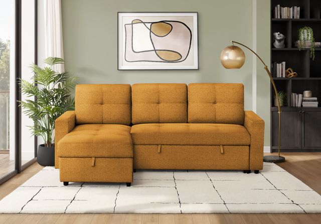 Monarch Specialties Inc. Lumos-68 Orange Sleeper Sofa Storage Lounger and Reversible Chaise-1