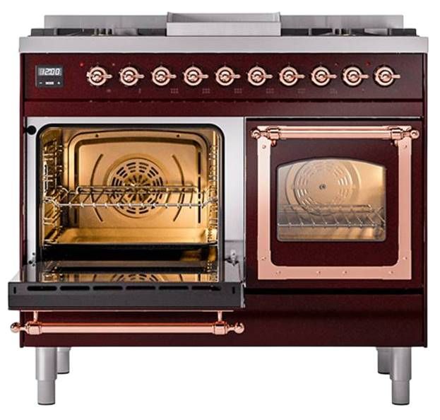 Ilve® Nostalgie II Noblesse 40'' Burgundy Pro Style Dual Fuel Range with Copper Trim-3