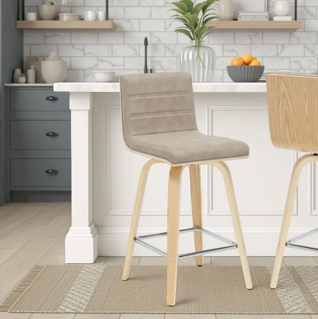 Armen Living Vienna 3-Piece Oak/Vintage Taupe Swivel Counter Stool Set-1