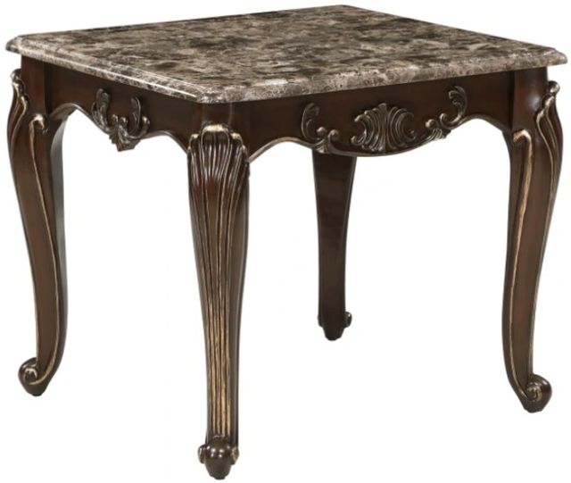 Homelegance® Balthasar Marble Top End Table with Cherry Base-0