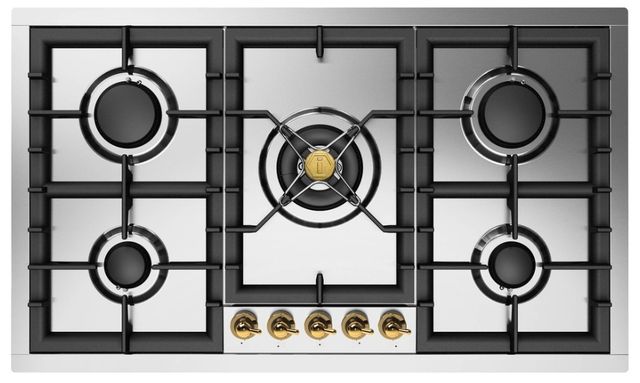 Ilve® Nostalgie II 36'' Stainless Steel Liquid Propane Gas Cooktop with Brass Trim-0