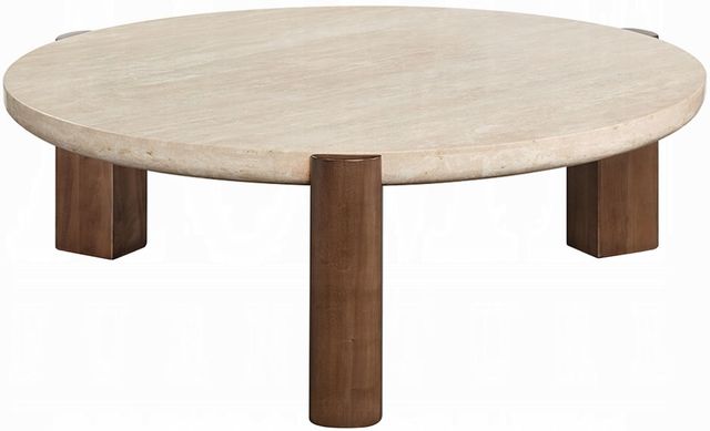 ACME Furniture Leonardo Beige Coffee Table with Dark Oak Base-3