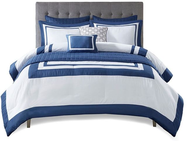 Olliix by Madison Park 8 Piece Navy Full/Queen Heritage Comforter and Coverlet Set Collection-0