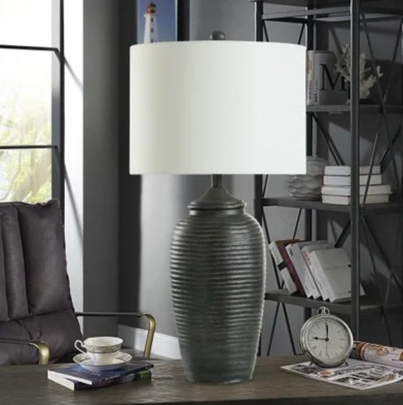 Stylecraft Matte Black Pottery/White Table Lamp -1