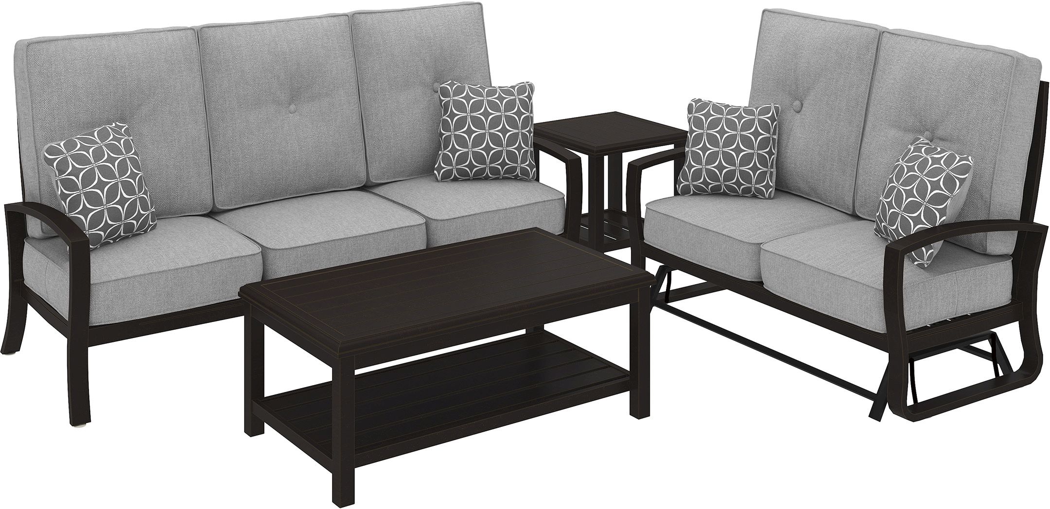 Signature Design by Ashley Castle Island Dark Brown 4 Piece Outdoor Conversation Set Atlantic Home Furnishings