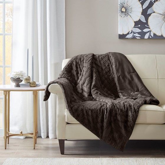 Olliix by Madison Park Arctic Chocolate Ultra Plush Down Alternative Throw-2