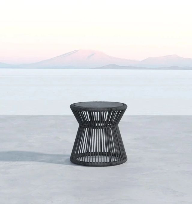 Sunset West Milano Granite Natural Fibers/Stone Outdoor End Table with Charcoal Gray Metal Base-1