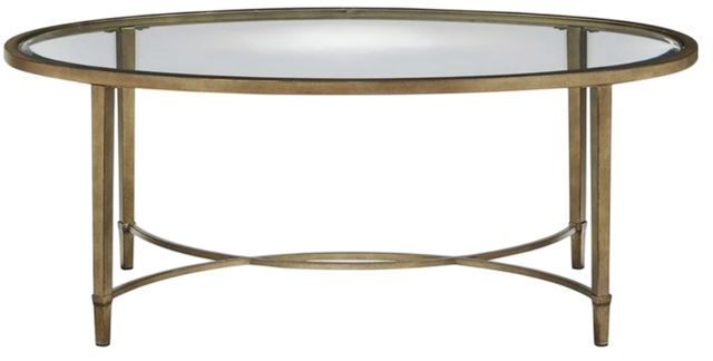 Magnussen Home® Copia Glass Top Demilune Cocktail Table with Antiqued Tint Metal Base-2