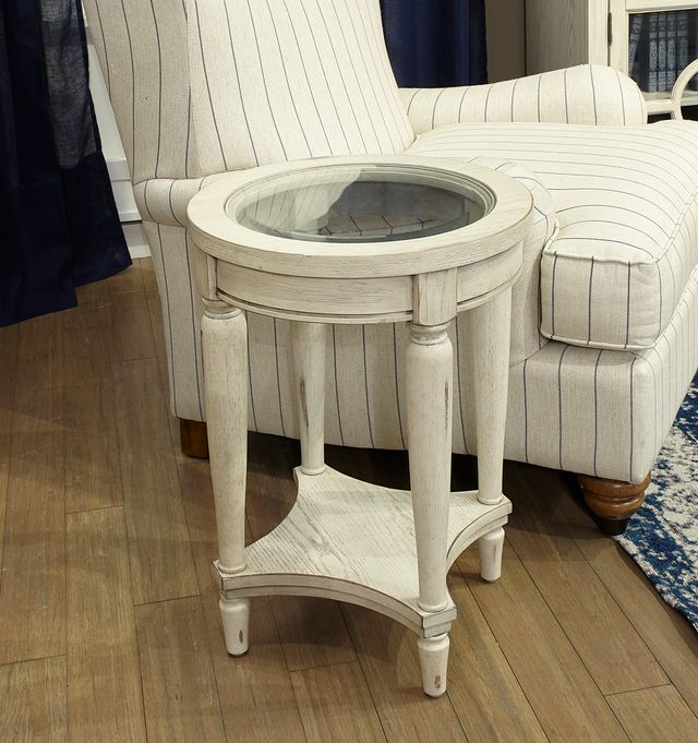 aspenhome® Radius Alabaster Round Chairside Table with Glass Insert -3