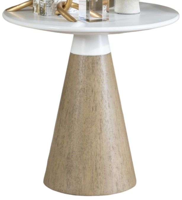 Legacy Classic Melrose Cloud White End Table with Dessert Oak Base