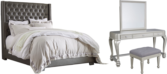 Signature Design by Ashley® Coralayne 4-Piece Gray Queen Upholstered Bed Set-0
