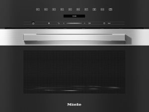 Front view of the Miele PureLine Black 24'' Built-in Microwave Oven