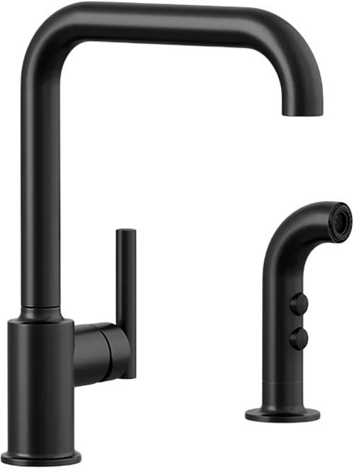 KOHLER® Purist® Matte Black Single-Handle Kitchen Sink Faucet with Side Sprayer-0