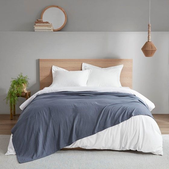 Olliix by Clean Spaces Gauze Blue King 100% Cotton Lightweight Blanket-3