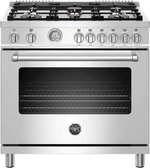 Front view of the Bertazzoni Master Series 36" Stainless Steel Free Standing Gas Range