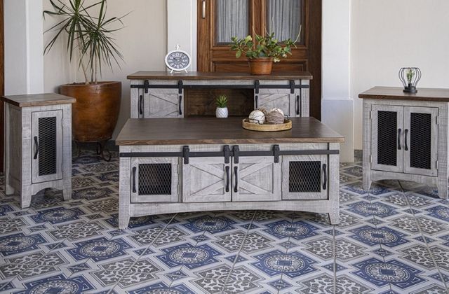 International Furniture Direct Pueblo Gray End Table with Brown Top-1
