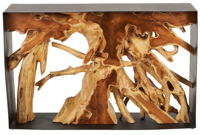 Deco Marche Brown Console Table with Black Base-1